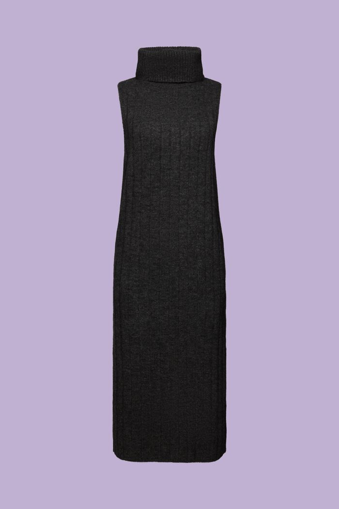 Ribbed Knit Turtleneck Midi Dress, ANTHRACITE, detail image number 7