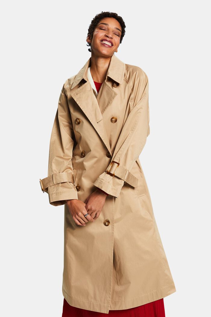 Double-Breasted Trench Coat, BEIGE, detail image number 0
