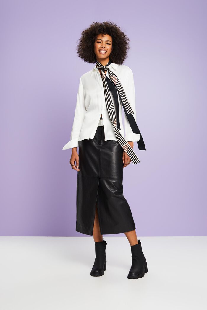 Leather Midi Pencil Skirt, BLACK, detail image number 5