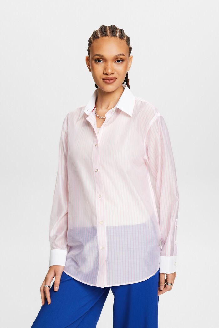 Sheer Striped Button-Down Shirt, PASTEL PINK, detail image number 0