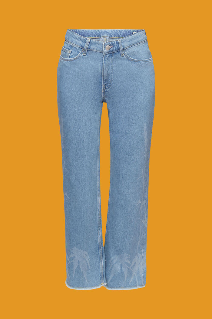Patterned cropped jeans, 100% cotton, BLUE LIGHT WASHED, detail image number 7