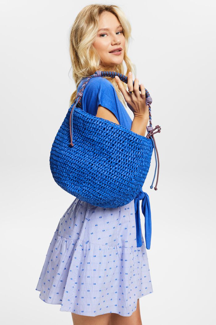 Crochet Hobo Bag, BRIGHT BLUE, detail image number 3