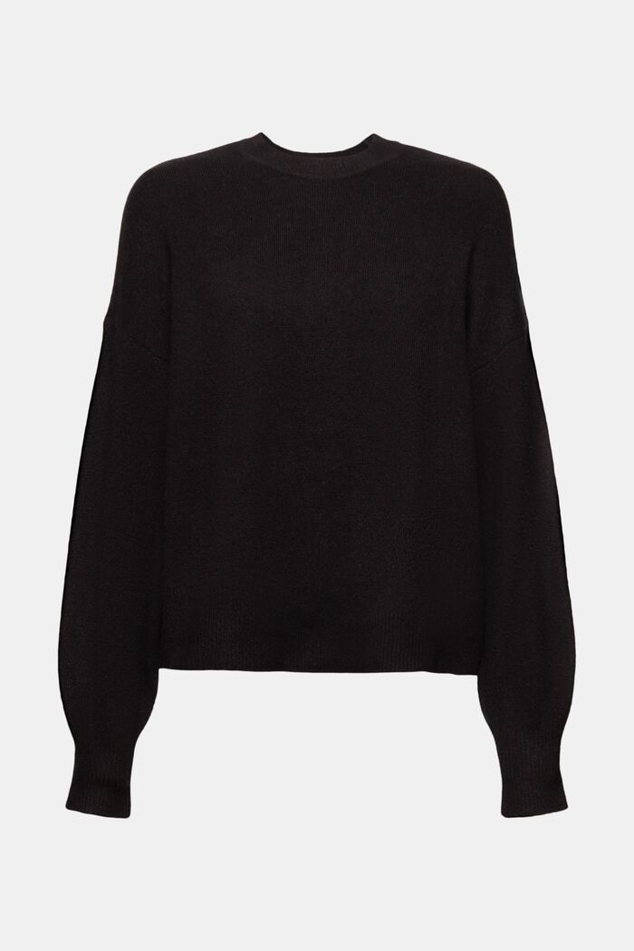 Knit Blouson Sleeve Sweater, BLACK, detail image number 6