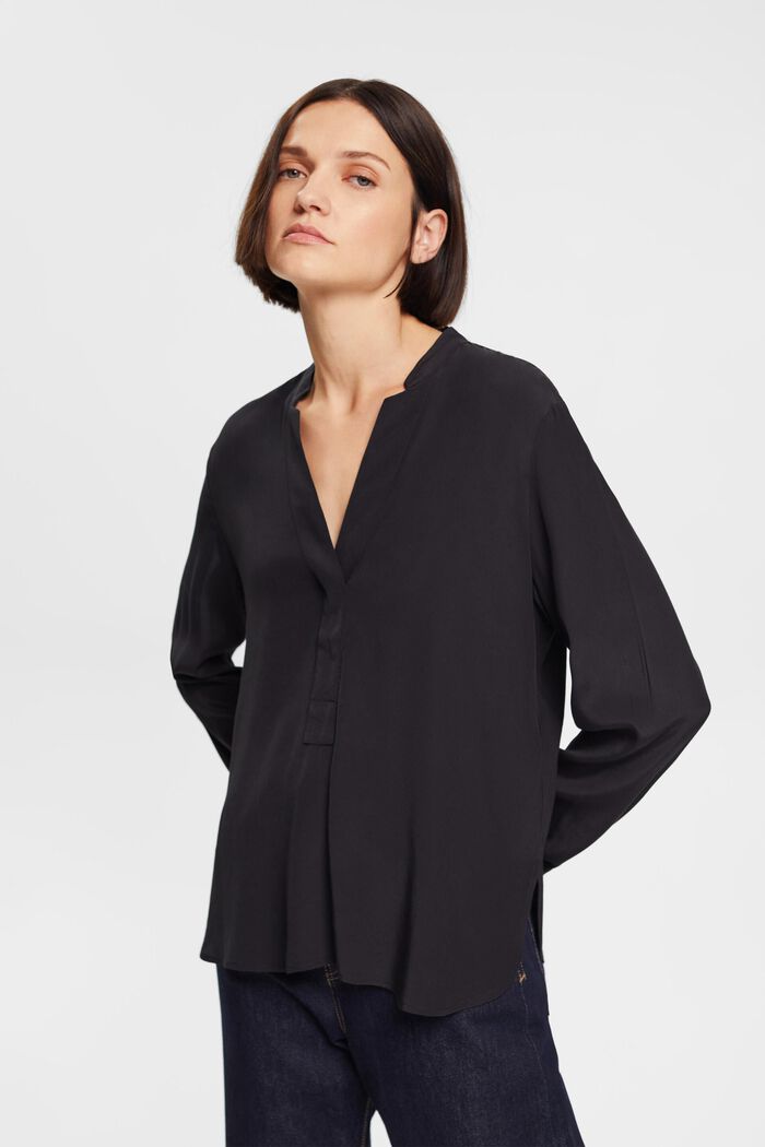 V-neck blouse, LENZING™ ECOVERO™, BLACK, detail image number 0