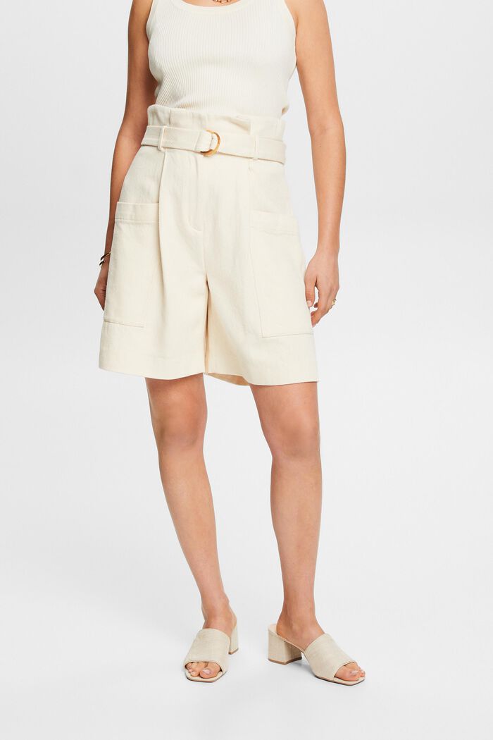 Belted High-Rise Twill Shorts, CREAM BEIGE 3, detail image number 0