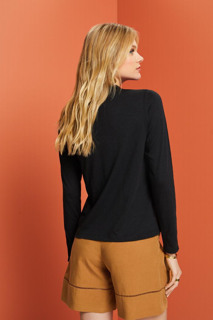 Jersey long sleeve top with button details, BLACK, detail image number 3