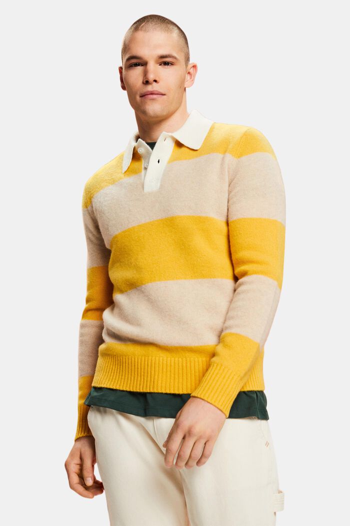 Rugby Stripe Cashmere Polo Sweater, YELLOW, detail image number 5
