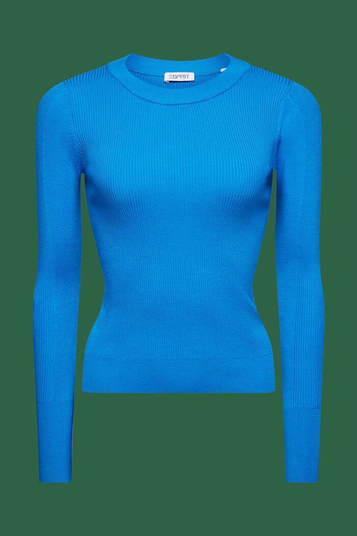 Rib-Knit Crewneck  Sweater, BLUE, detail image number 6