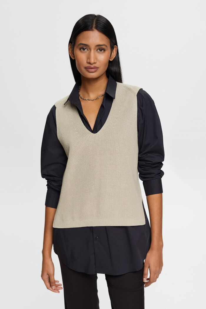 Rib-Knit V-neck Sweater Vest, DUSTY GREEN, detail image number 0