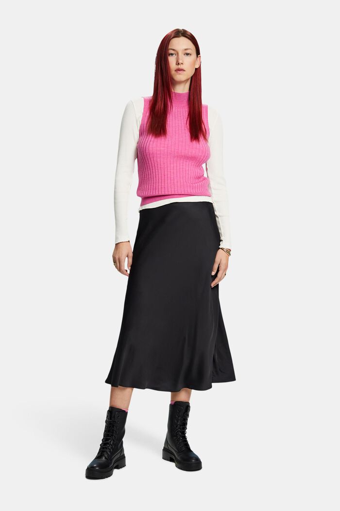 Satin Midi Skirt, BLACK, detail image number 2