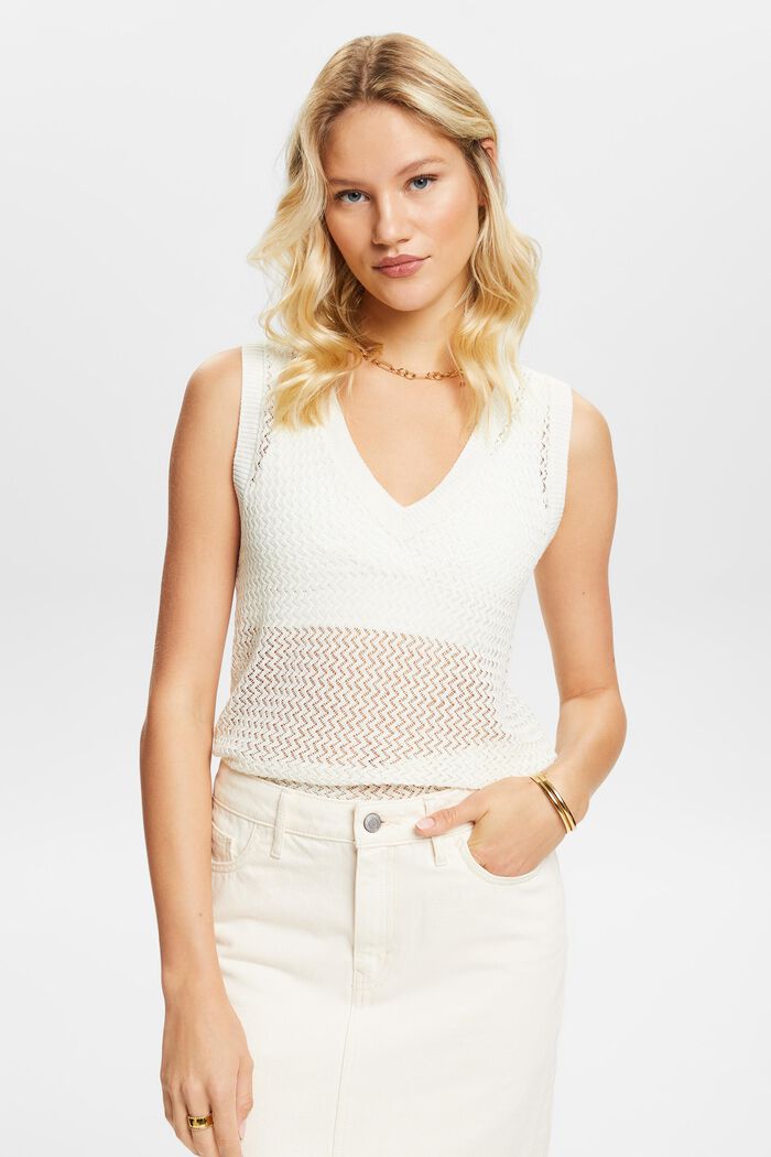 Structured V-Neck Sleeveless Sweater, OFF WHITE, detail image number 0