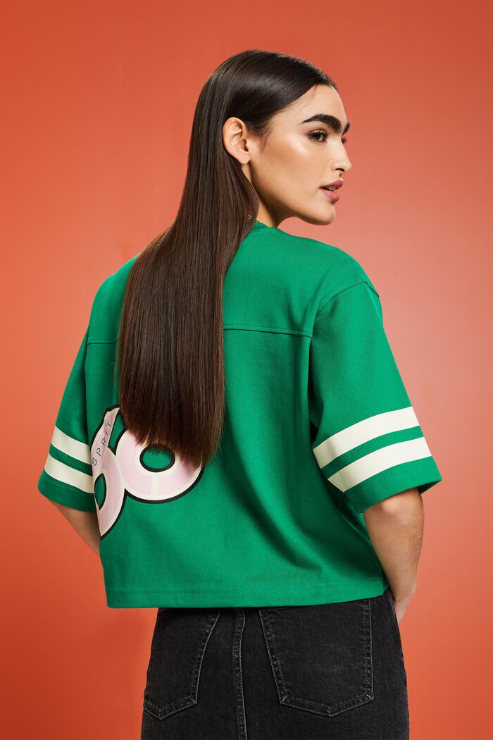 Cropped varsity logo rugby tee, EMERALD GREEN, detail image number 3