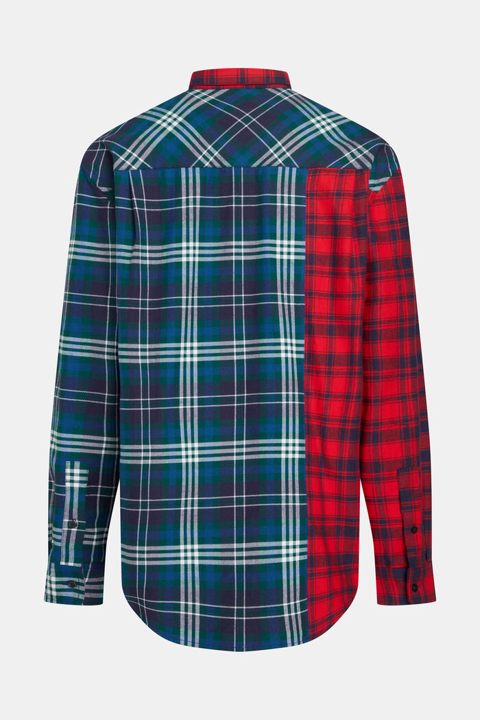 Mixed check patchwork flannel shirt, RED, detail image number 5