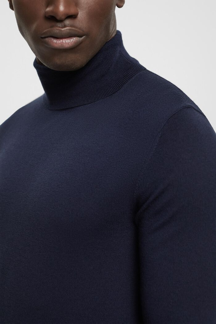 Roll neck wool sweater, NAVY, detail image number 0
