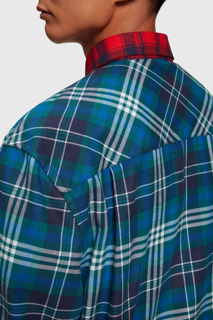 Mixed check patchwork flannel shirt, RED, detail image number 4
