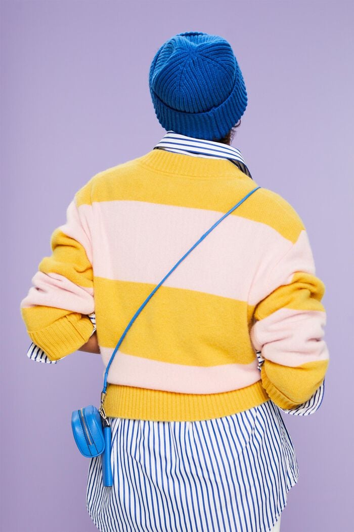 Cashmere V-Neck Rugby Stripe Sweater, YELLOW, detail image number 2