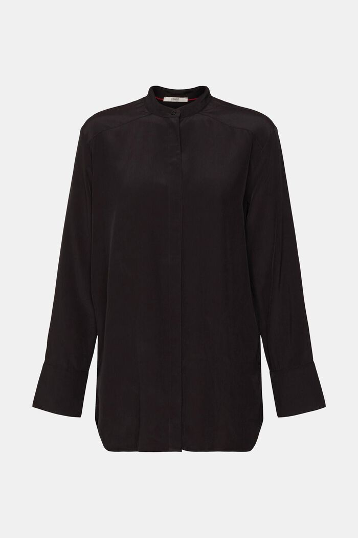 Blouse with banded collar, BLACK, detail image number 6