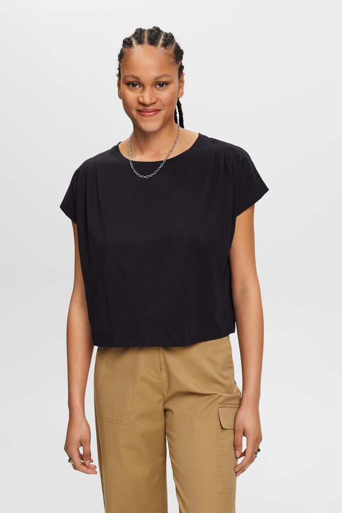 T-shirt with pleated details, BLACK, detail image number 0