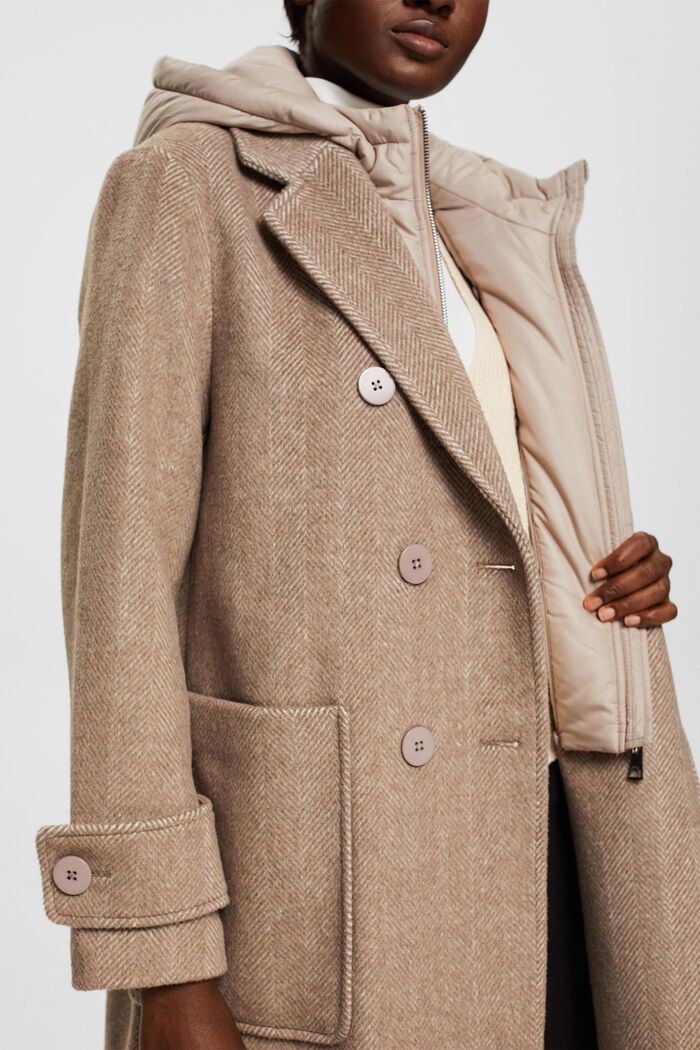 Wool blend coat with detachable hood, LIGHT TAUPE, detail image number 0