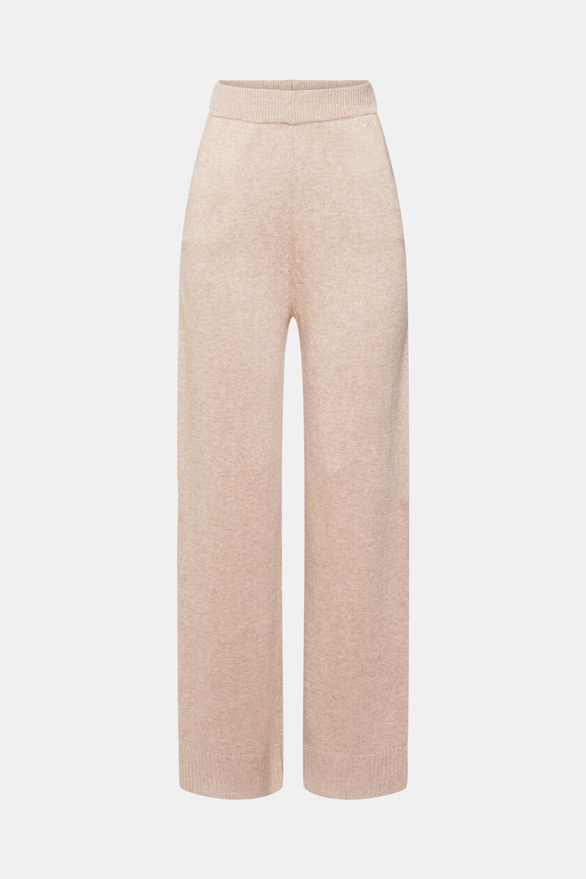 High-rise wool blend knit trousers