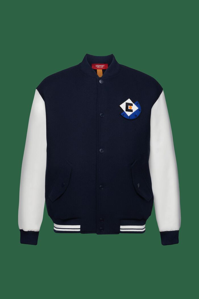 Logo Appliqué Wool-Blend Varsity Jacket, NAVY, detail image number 7