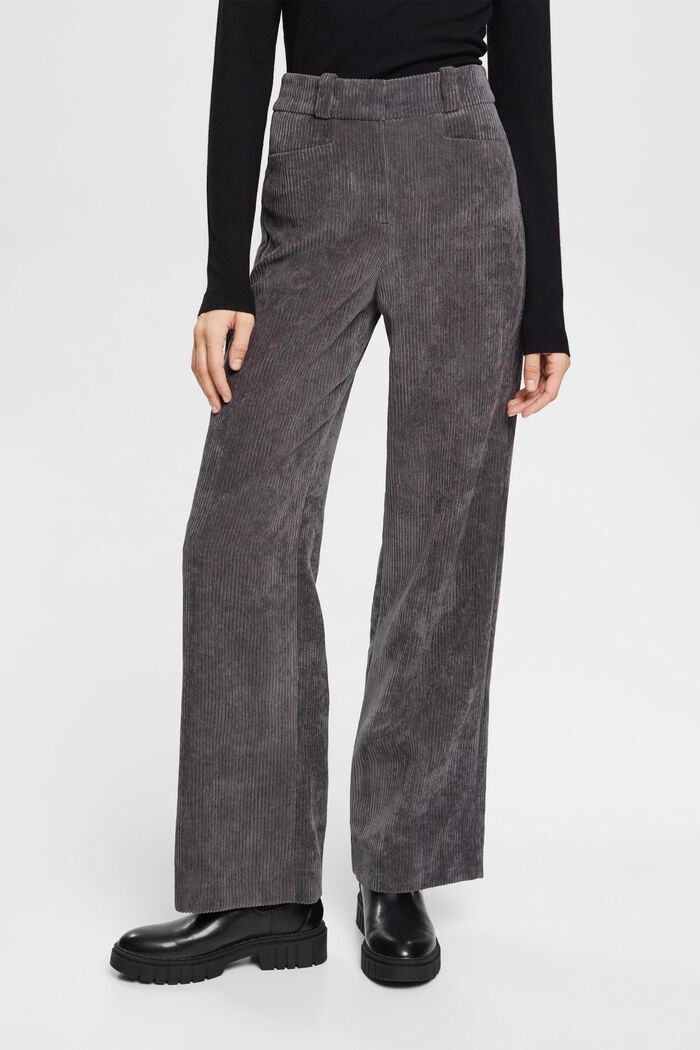 High-rise wide leg corduroy trousers, ANTHRACITE, detail image number 0