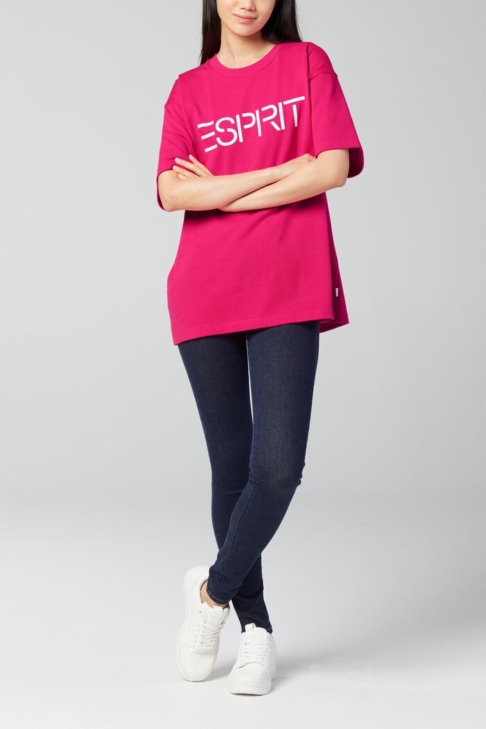 Unisex T-shirt with a logo print, PINK FUCHSIA, detail image number 2