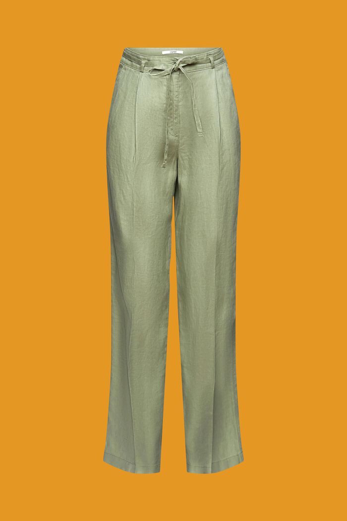 Wide Leg Linen Pants, LIGHT KHAKI, detail image number 6
