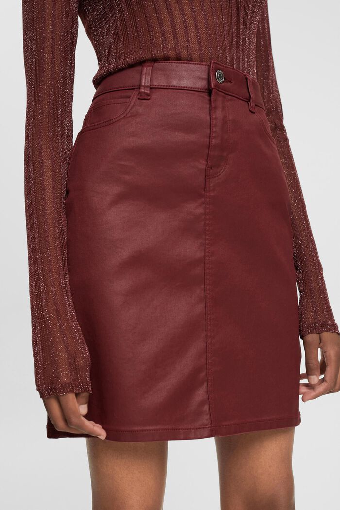 Leather effect knee-length skirt, BORDEAUX RED, detail image number 0