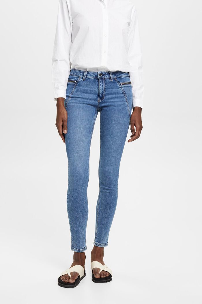 Mid-rise skinny fit jeans with zip pockets, BLUE MEDIUM WASHED, detail image number 0