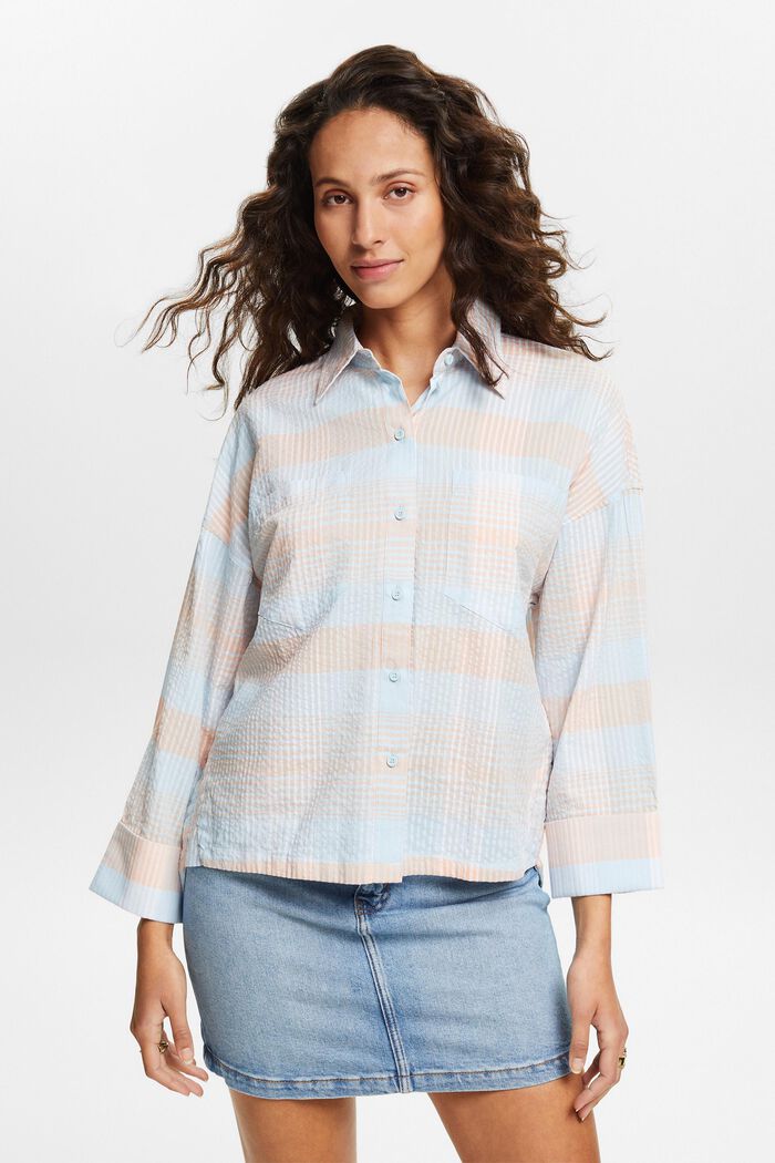 Printed Seersucker Button-Up Shirt, PASTEL BLUE, detail image number 0