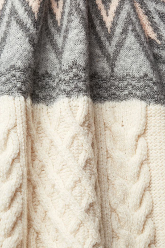 Jacquard knit roll neck jumper with wool, OFF WHITE, detail image number 1