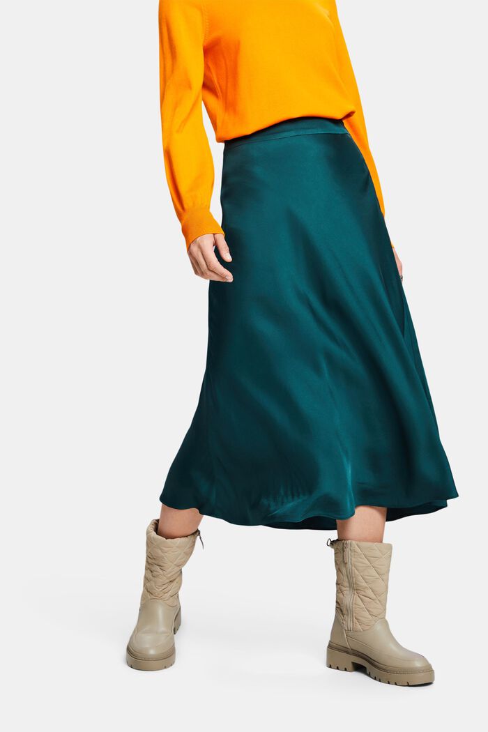 Satin Midi Skirt, EMERALD GREEN, detail image number 0