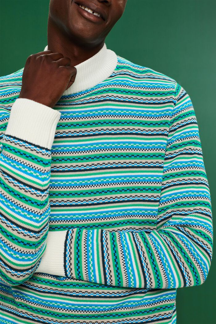 Cotton Jacquard Mock Neck Sweater, ICE, detail image number 1