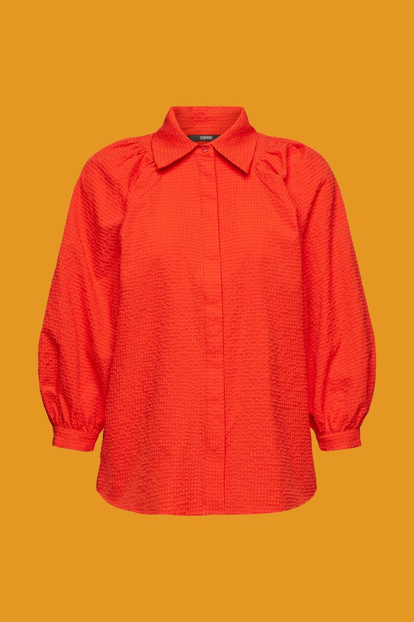 Seersucker blouse with puffy sleeves