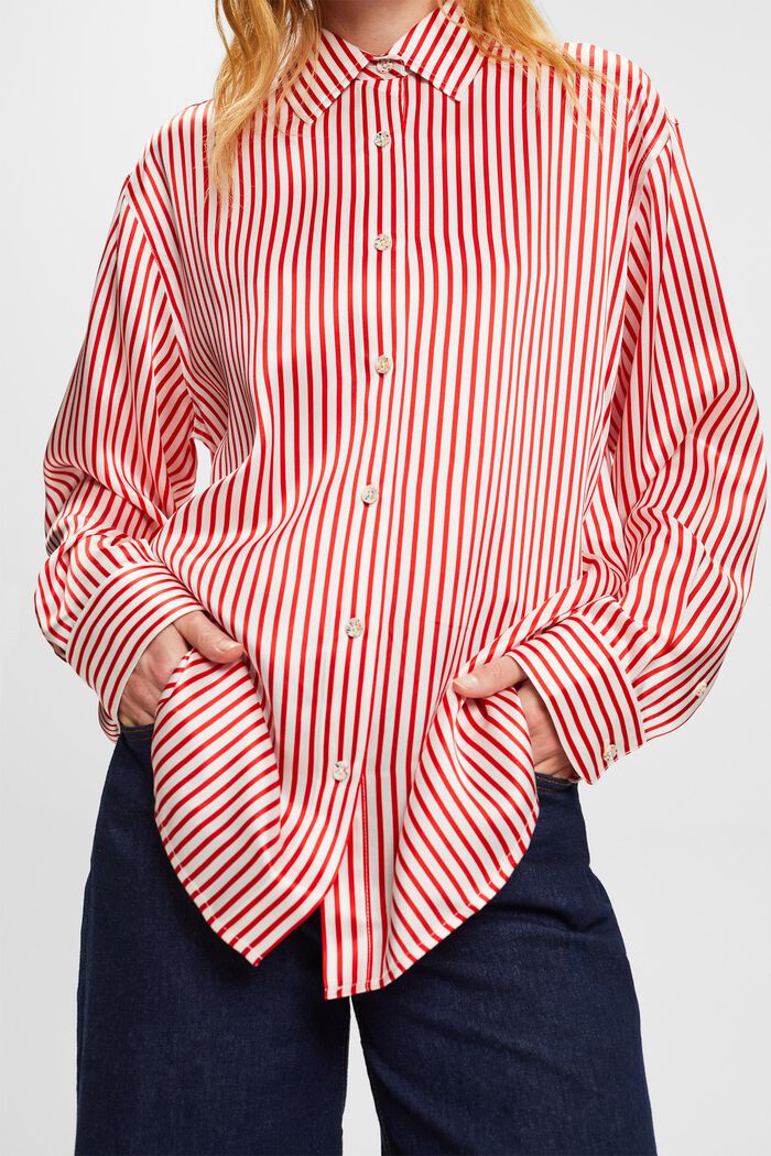 Striped Silk Charmeuse Shirt, DARK RED, detail image number 1