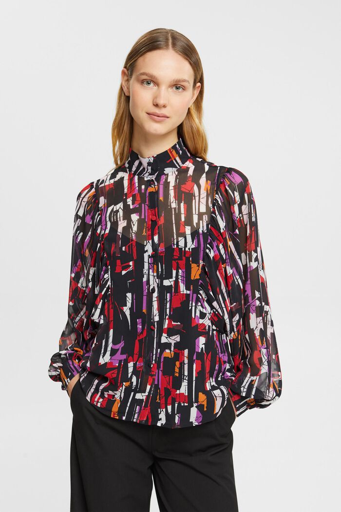 Patterned chiffon blouse, BLACK, detail image number 1