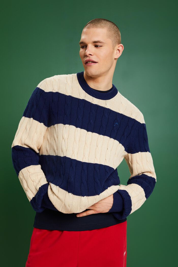 Striped Cable Knit Sweater, SAND, detail image number 1