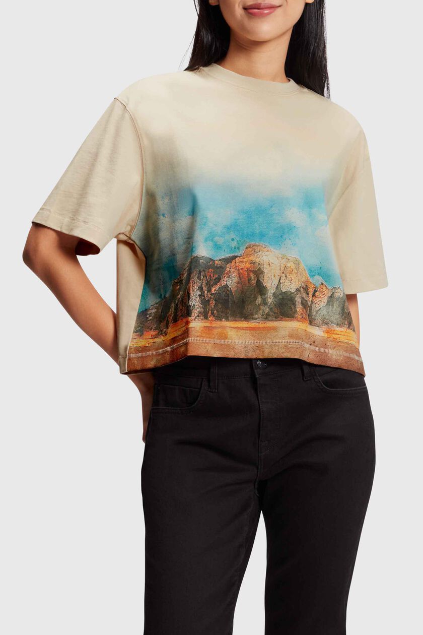 Front panel gradient landscape print cropped tee