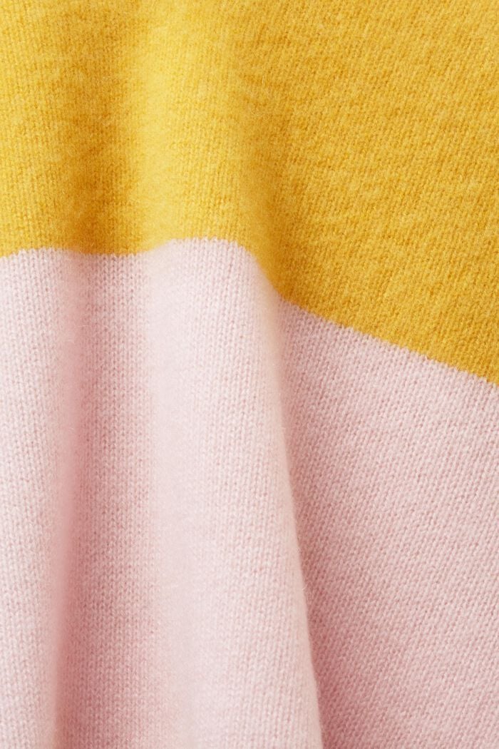 Cashmere V-Neck Rugby Stripe Sweater, YELLOW, detail image number 6