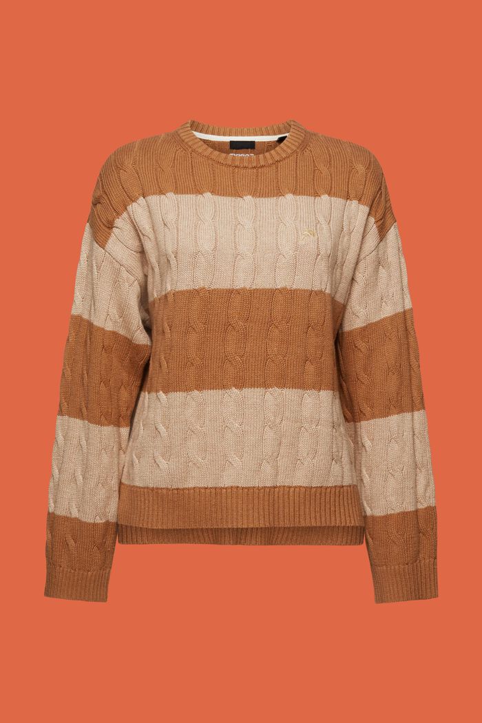 Striped Dolphin Logo Cable Knit Sweater, SAND, detail image number 6