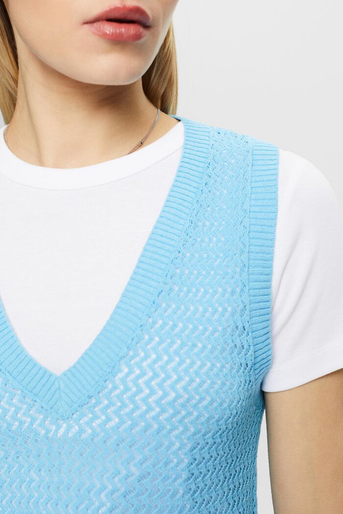 Structured V-Neck Sleeveless Sweater, LIGHT TURQUOISE, detail image number 3