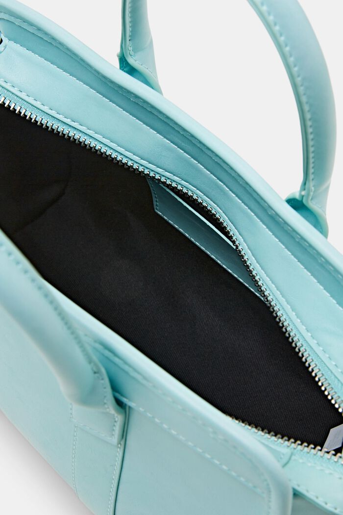 Faux Leather Top Handle Bag, PASTEL BLUE, detail image number 3