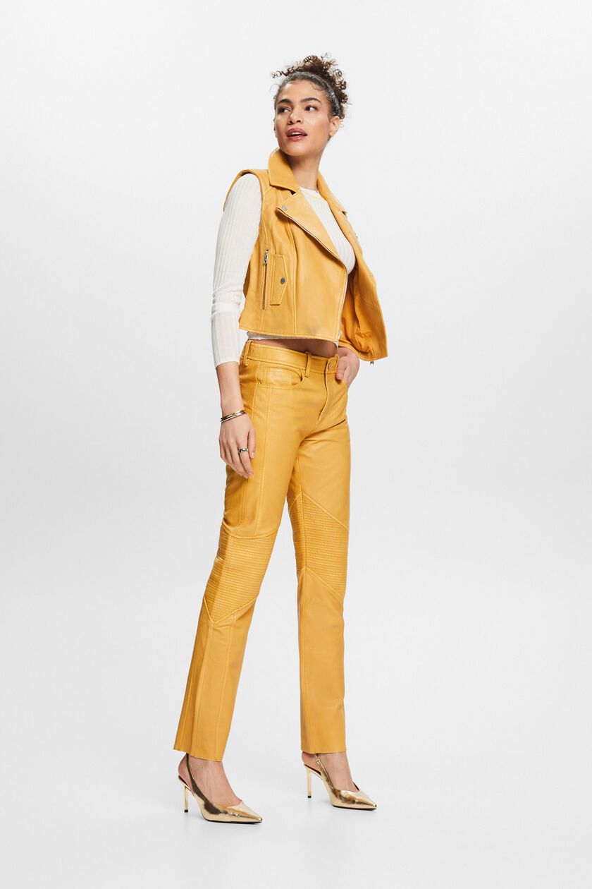 Mid-Rise Straight Leather Pants