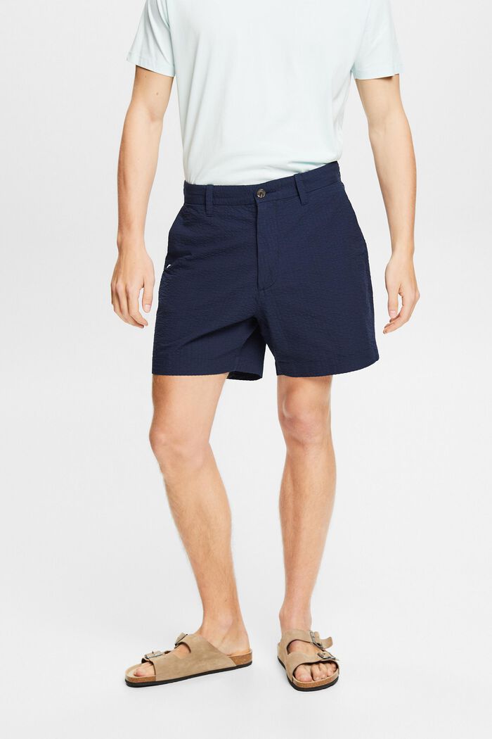 Seersucker Bermuda Shorts, NAVY, detail image number 0
