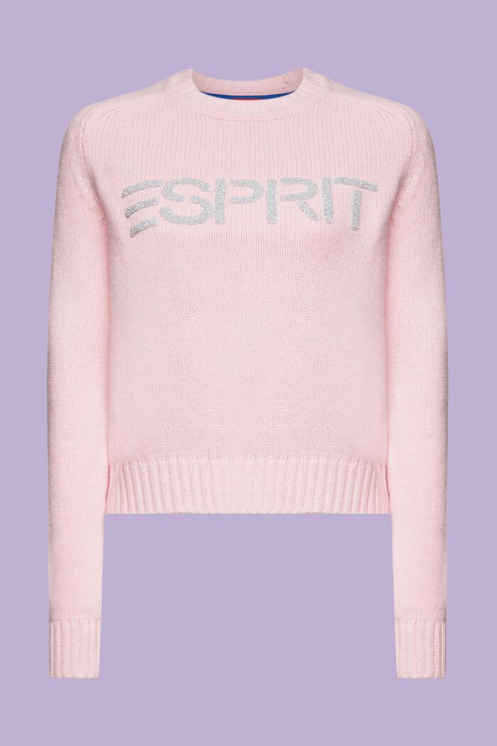Chunky Knit Wool-Cashmere Logo Sweater, PASTEL PINK, detail image number 5
