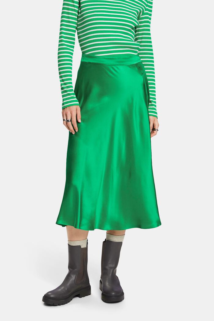 Silk Midi Skirt, GREEN, detail image number 0