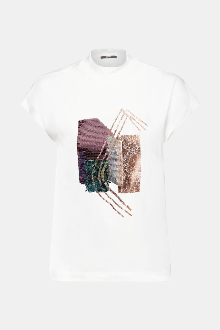 Sequin appliqué t-shirt, TENCEL™, OFF WHITE, detail image number 3