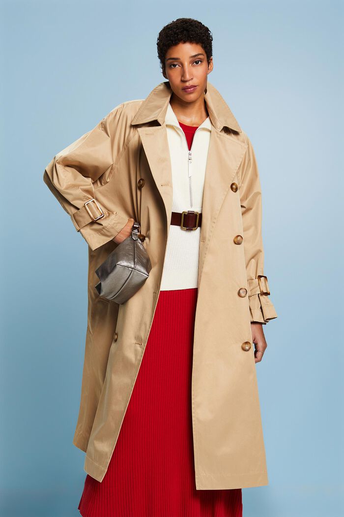 Double-Breasted Trench Coat, BEIGE, detail image number 4