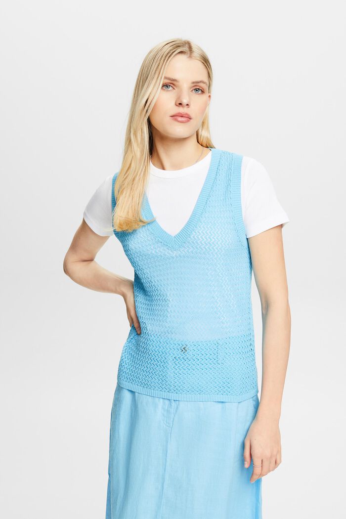 Structured V-Neck Sleeveless Sweater, LIGHT TURQUOISE, detail image number 0